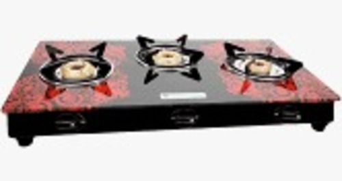 Red And Black Color Mild Steel Material 3 Burner Glass Lpg Stove For Home