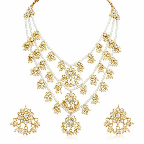 Charm Pendants Gold Color Artificial Traditional Necklace Set With Earring For Party Wear