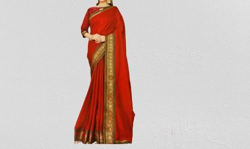 Cotton Silk Red Color Traditional Designer Saree With Contrast Blouse For Special Occasion