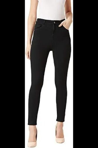 Black Color High Waisted Ankle Length Casual Wear Ladies Jeans
