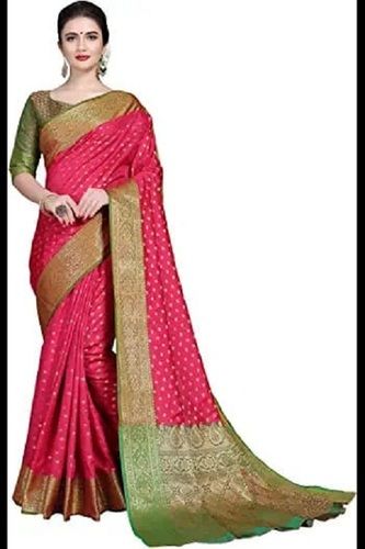 Elegant And Beautiful Pink And Green Color Silk Banarasi Traditional Saree