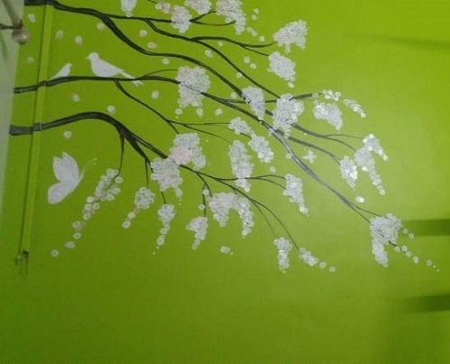 Epoxy Petal Burst White Petals And White Birds Floor And Wall Paint, For Home Decoration 