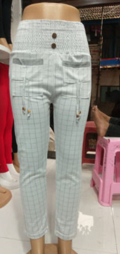 Indian Soft And Comfortable White Color Checked Printed Cotton Western Wear Ladies Jegging