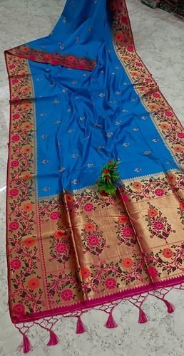 Womens Beautiful Fancy Designer Banarasi Look, Cotton Silk Saree With Blouse Piece