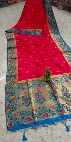 Womens Fancy Banarasi Look, Cotton Silk Fabric Saree With Blouse Piece