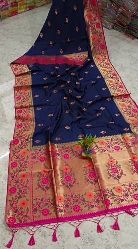 Womens Fancy Designer Banarasi Look, Cotton Silk Saree With Unstitched Blouse