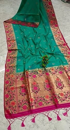 Womens Simple Designer Banarasi Look, Cotton Silk Saree With Unstitched Blouse