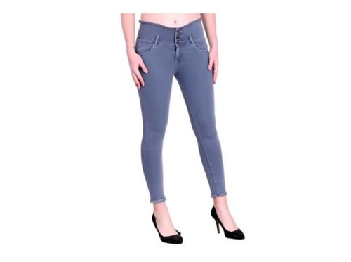 1 Pcs Woman'S Light Blue Color Stretchable And Skinny Fit High Waist With 3 Button Jeans Age Group: 13-15 Years