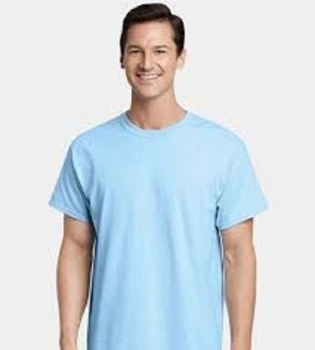 100% Cotton Fabric Sky Blue Half Sleeves, Round Neck Mens T-Shirts