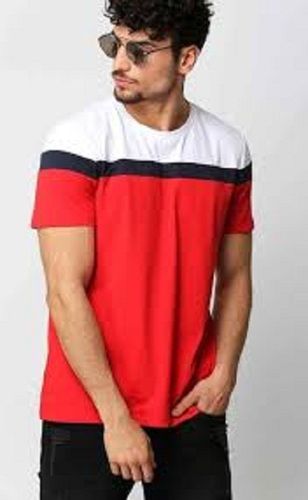 100% Cotton Fabric White Red And Black Color Strips Half Sleeves Round Neck Mens T-Shirts Age Group: 19-25