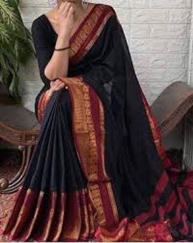 Daily Wear 100 Percent Cotton Womens Fancy Beautiful Look Silk Fabric Saree With Blouse