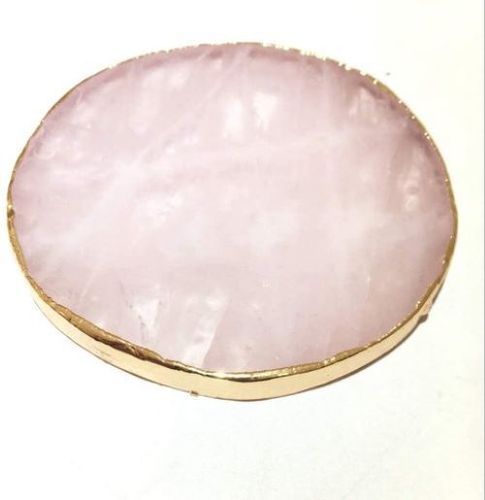 Decorative Round Shape Pink Color Golden Edge Quartz Coasters