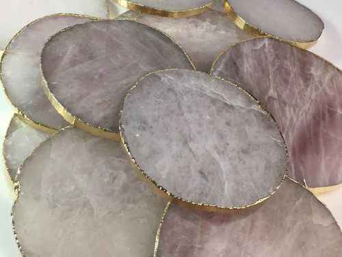 Golden Edge Perfect To Gift Or Keep White & Rose Quartz Stone Coasters