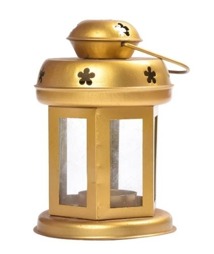 Gold Hanging Lantern Metal Tealight Holder For Indoor/Outdoor Wall And Balcony