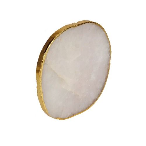 Pink Color With Golden Rim Natural Quartz Stone Coasters For Home Decoration Set Of 4 Size: Different