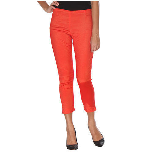 Indian Plain Dyed Orange Colour Cotton Ladies Capri Legging For Casual Wear