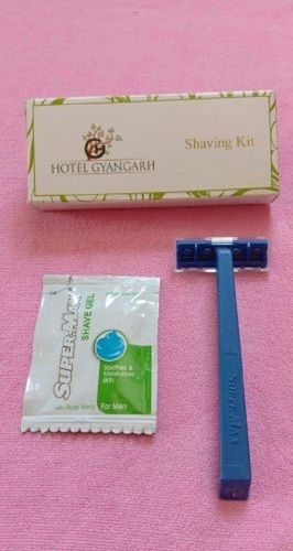 Blue Plastic Hotel Shaving Kit, Box, Shaving Gel, Razor, Blade