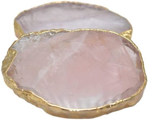 Rounded Golden Rim Natural Pink Color Quartz Stone Coasters For Decoration And Gifting Size: Different