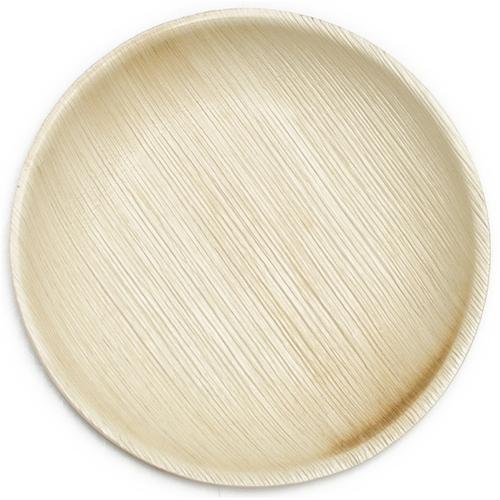 Sturdy and Long Lasting Plain Brown White Color 10 Inch Round Shape Areca Leaf Plate