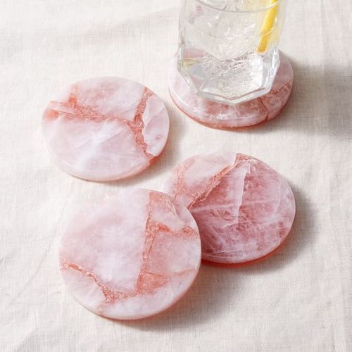 Pink Wholesale Natural Gemstone Stone Slices Rose Quartz Coasters Set 4 Piece