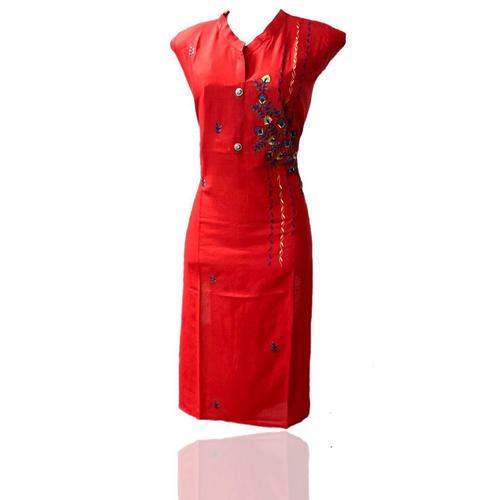 Womens Cotton Stylish Stunning Look Red Fancy Kurti For Every Occasion Bust Size: 32 Inch (In)