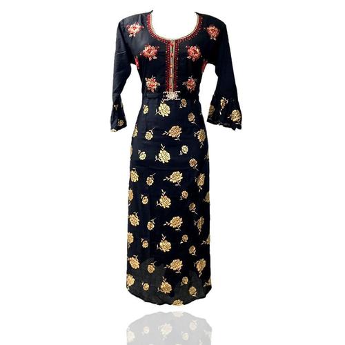 Womens Readymade And Washable Black And Golden Designer Cotton Kurti For Daily Use Bust Size: 32 Inch (In)