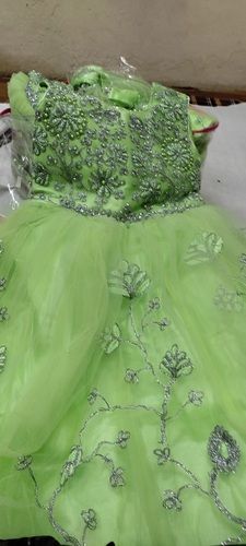 Green Color Embroidered Sleeveless Designer Baby Focks For Casual And Party Wear