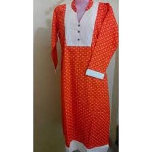 Red Color Dot Printed 3-4Th Sleeves Style Causal Wear Ladies Cotton Kurtis Bust Size: 32 Inch (In)