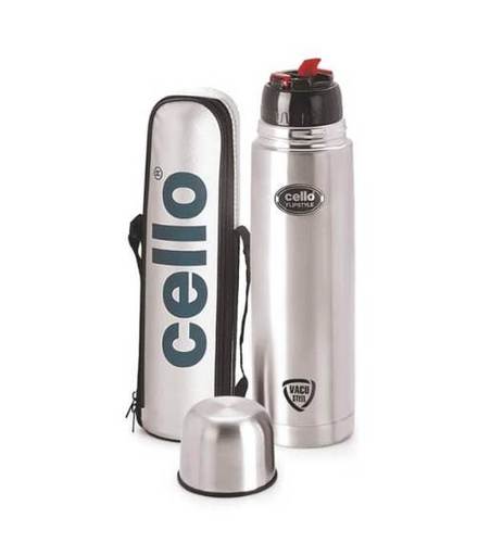 Double Walled Silver Color Stainless Steel Flip Style Water Bottle 750 Ml  Diameter: 80 Inch (In)