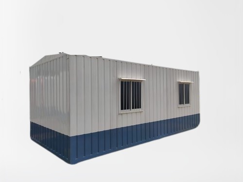 Modular Steel Portable Office Cabin - Superior Grade Weather Resistant, Lightweight Design, White and Blue Rectangle Shape, Two Steel Windows