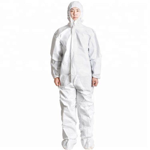 Plain Pattern White Color Fine Finish Disposable Boiler Suit 