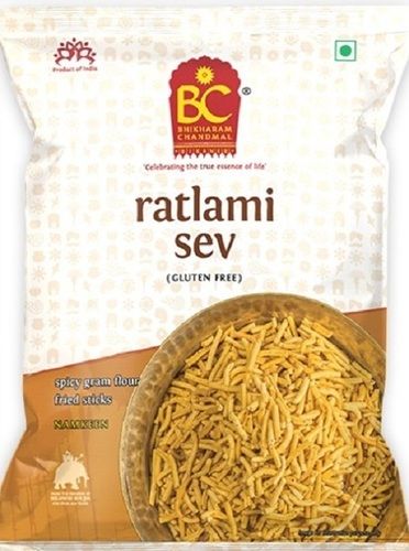 Spicy Gram Flour Fried Sticks Ratlami Sev, Gluten Free Namkeen Carbohydrate: 7.2 Percentage ( % )