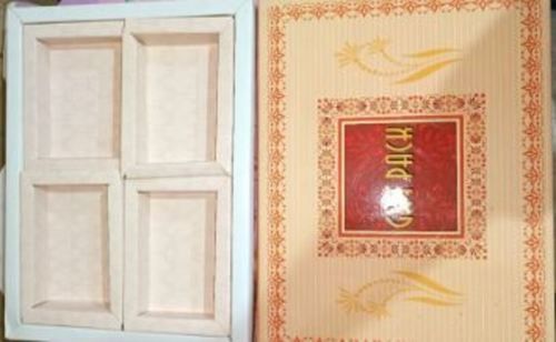 Paper Rectangular Shape, Cream Color And 4 Section Printed Dry Fruits Box