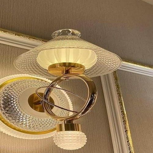 Antique White And Golden Round Metal Glass Bracket Decorative Wall Lamp Light, 200 Watt