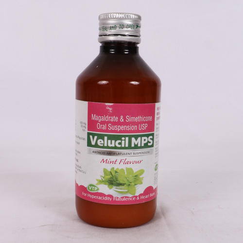 Free From Sugar Lactose Gluten and Artificial Color Velusil Mps Mint Flavour Antacid Syrup