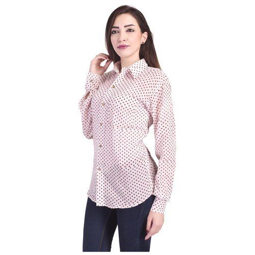 Full Sleeves Cotton Ladies Polka Dot Printed Shirt, S, M, L, Xl