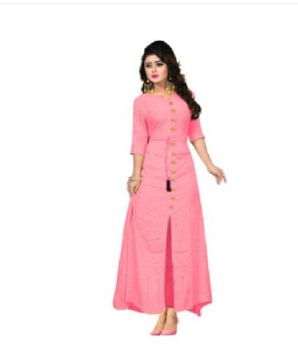 Dry Cleaning Stylish Trendy Pink Plain Full Sleeve Rayon Ladies Fancy Kurti For Party Wear