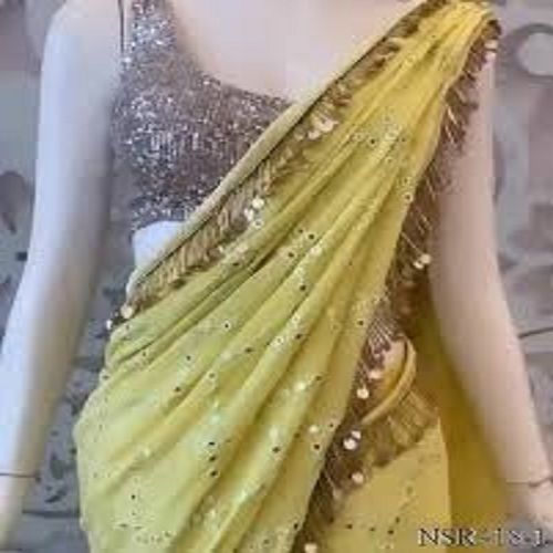 Yellow Color Embroidery Stone Work Ladies Saree For Party And Casual Wear