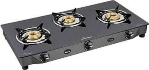 Black Color Stainless Steel Sunflame Pride Glass Top Gas Stove, 3 Burner Gas Stove Dimension(L*W*H): 670*390*145 Millimeter (Mm)