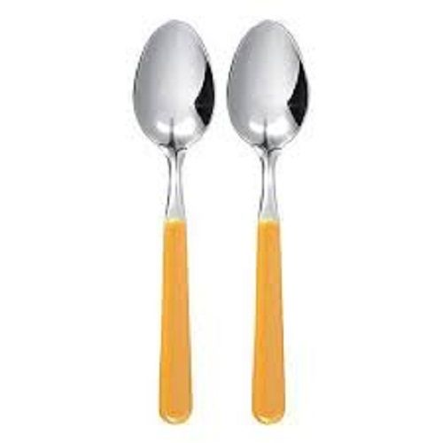 Long Lasting Durable Simplest Steel And Yellow Colour Stunning Plain Stainless Steel Spoon