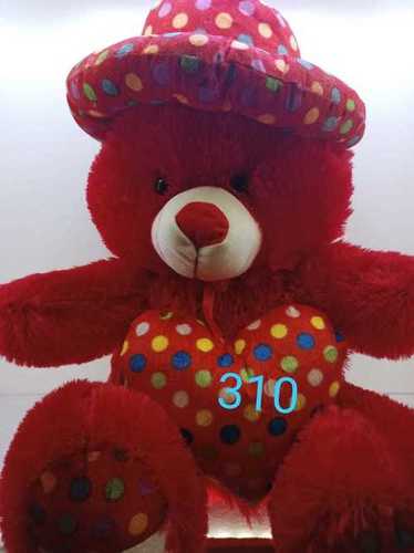 Red Color Soft And Cute Teddy Bear With Doted Heart For Your Kids