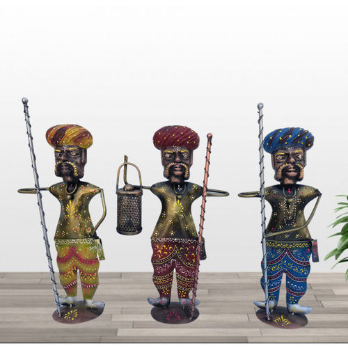 Handcrafted Rajasthani Chokidar Men Figurine Showpiece (Set Of 3)