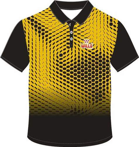 Kids Short Sleeves Polo-neck Yellow And Black Printed School Sports T-shirt