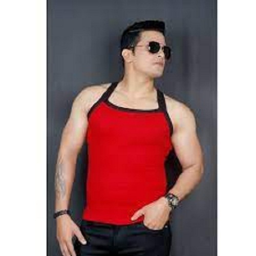 Washable 100% Cotton Fabric Innerwear Sleeveless Red And Black