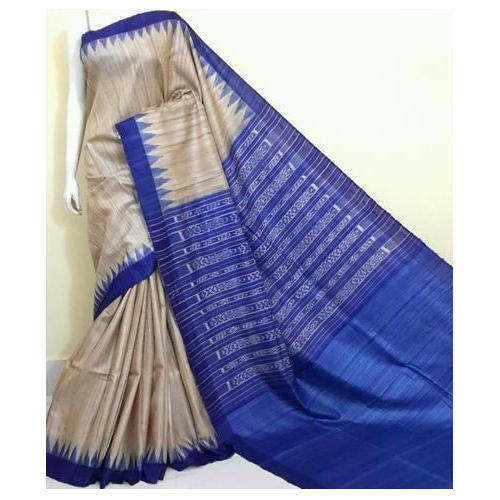 Printed Comfortable And Soft Fabric Cream Blue Color Party Wear Silk Saree For Special Occasions