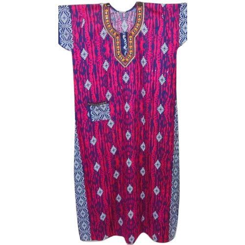 Lightweight Comfortable To Wear Printed Stitched Cotton Silk Ladies Night Gown For Nightwear