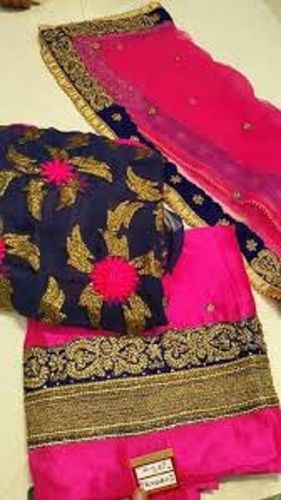 Pink And Blue Color Unstitched Suit Salwar With Stone Work For Casual Wear