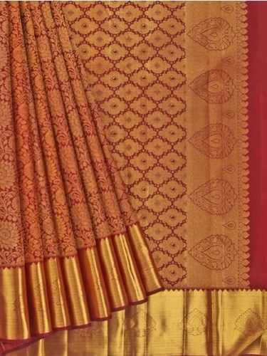 Cotton Silk Brown And Golden Color Mixed Super Finish Saree With Blouse Piece Set