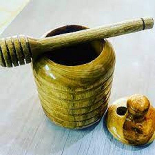 Stylish Solid Yellow Color Wooden Handcrafted Pestle Masher With Lid For Spices