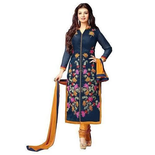 Indian V Neck With Collar Full Sleeves Navy Blue Color Designer Ladies  Cotton Suit at Best Price in Howrah | Shakti Fashion